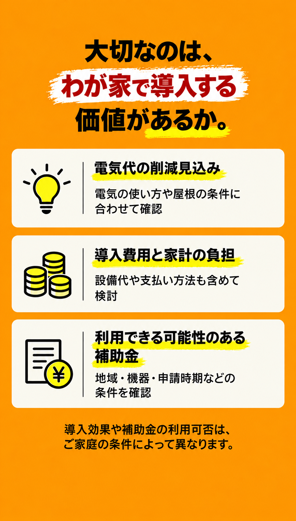 費用と補助金を含めた判断